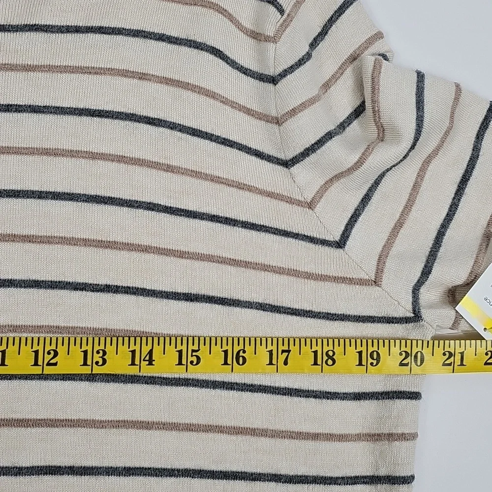 NWOT Nordstrom Men’s Cream Gray Striped Pullover Sweater M Long Sleeve Knit Wool